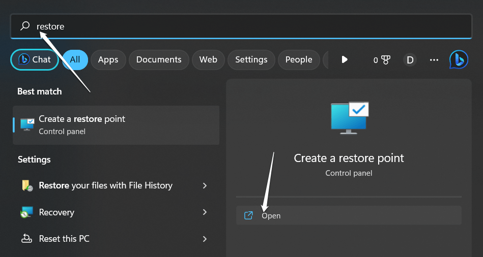 How to Fix "There Are Currently No Power Options Available" Error in Windows 11? 10 Make a restore point