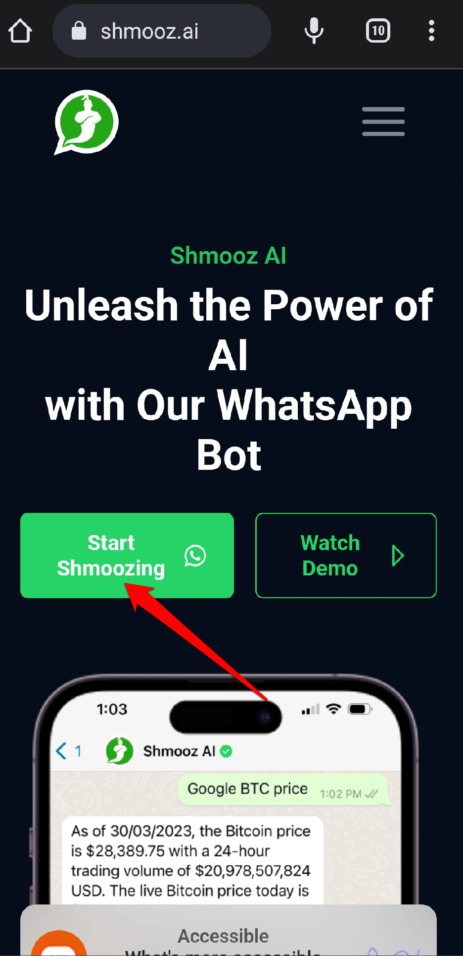 How to Use ChatGPT in WhatsApp? 9 click the Start Snoozing in green