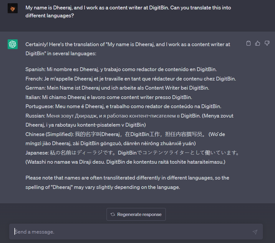 10 Best ChatGPT Prompts on GitHub 2 Language translation examples