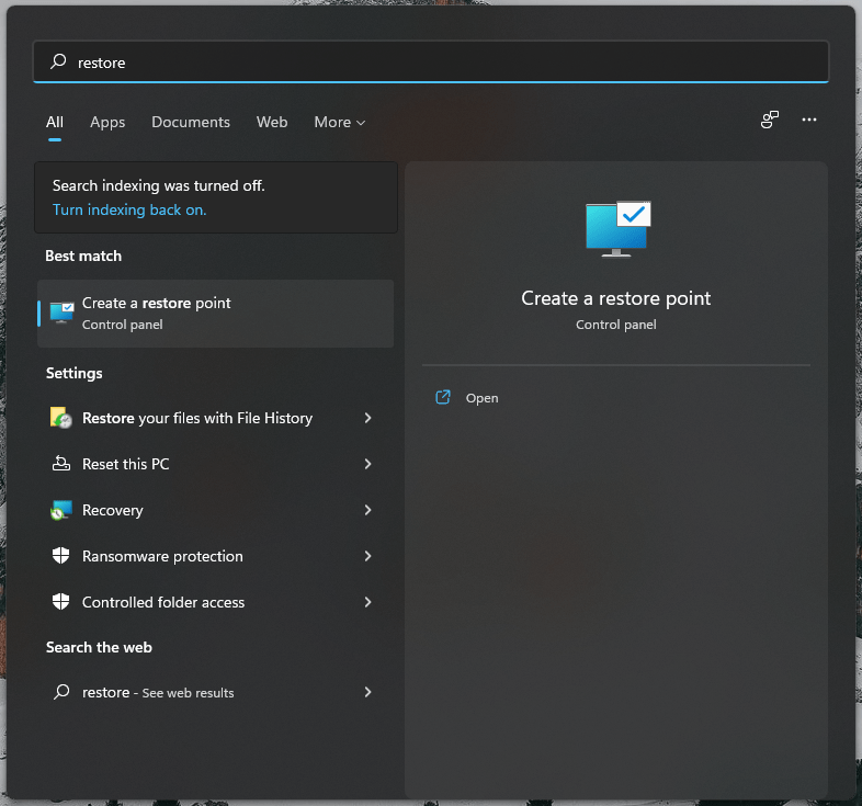 1 - Open Restore Point