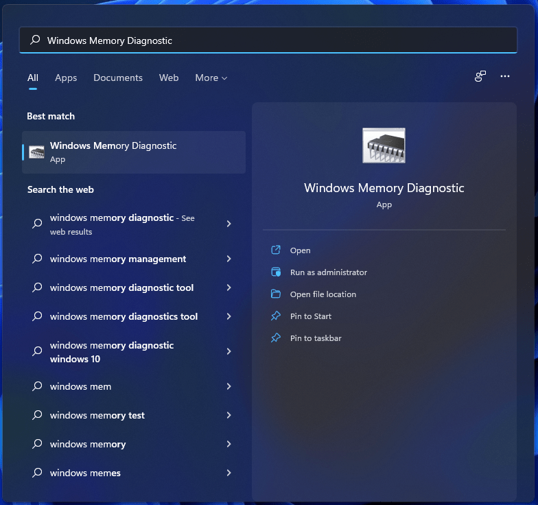 How to Fix ATTEMPTED_WRITE_TO_READONLY_MEMORY in Windows 11? 19 1 - Open WIndows Memory Diagnostic