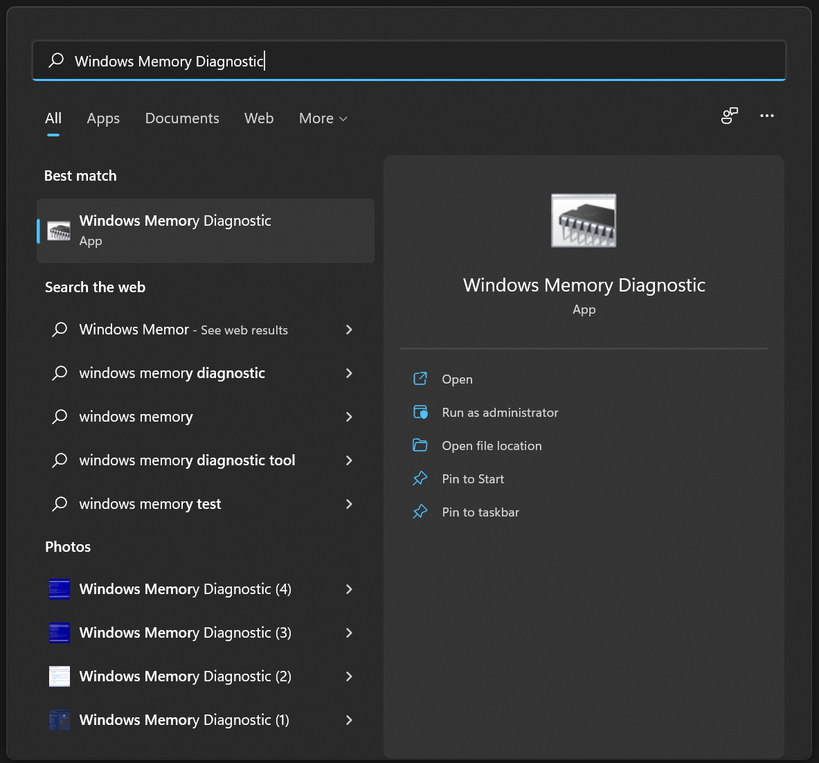 1 - Open Windows Memory Diagnostic Tool