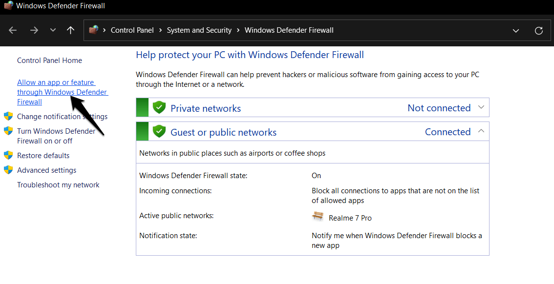 How to Disable Remote Desktop on Windows 11? 15 Allow an app or feature through Windows Defender Firewall
