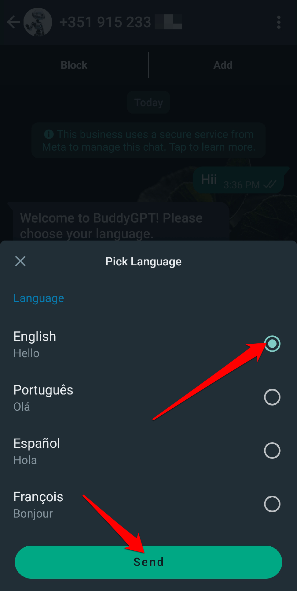 How to Use ChatGPT in WhatsApp? 4 click on the "Send button.