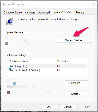 2 - Click System Restore