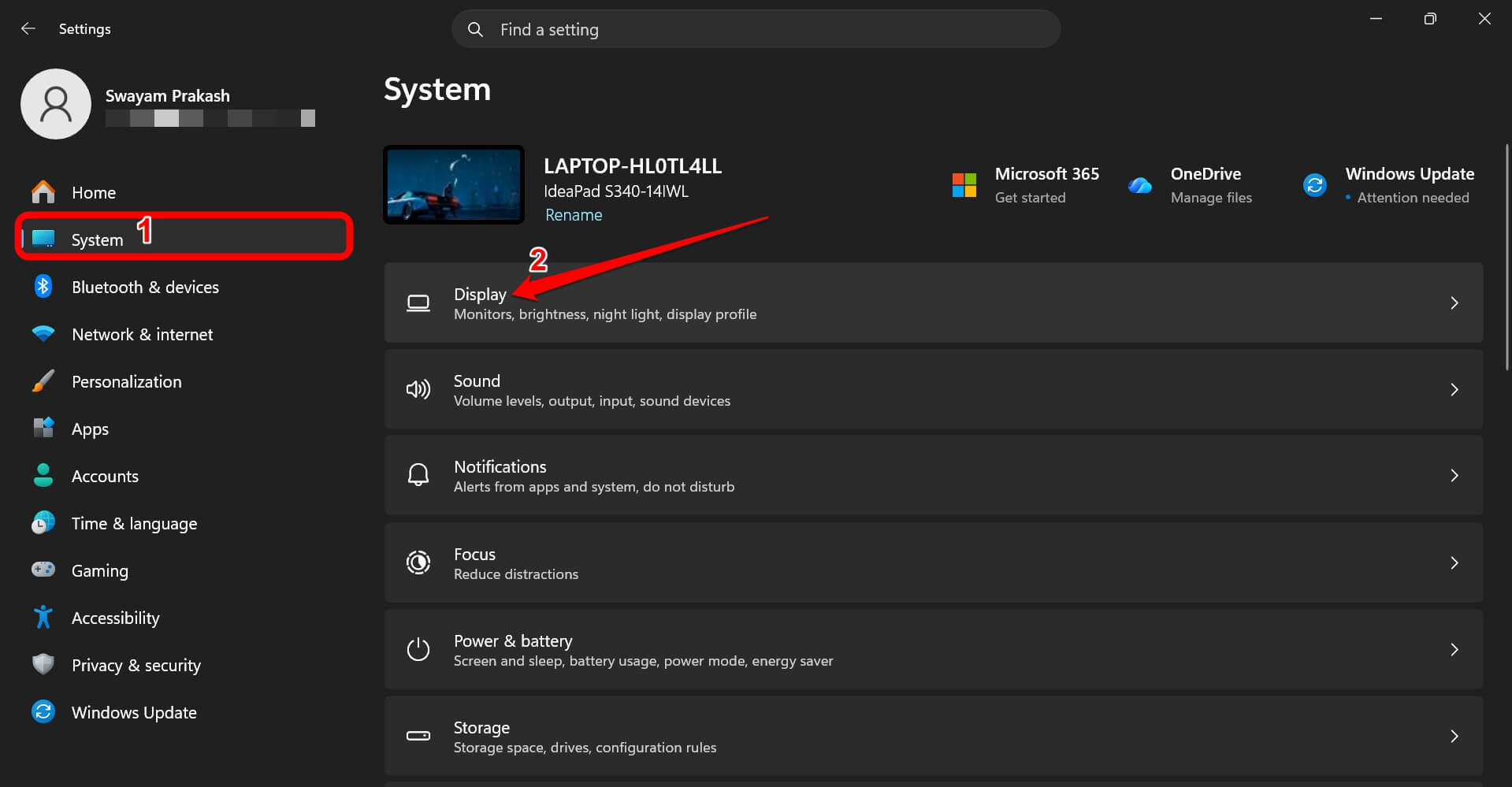 access windows 11 display settings