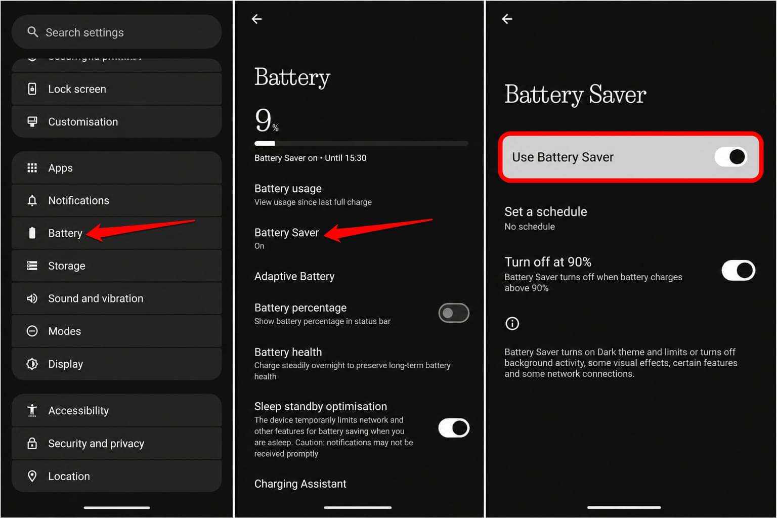 enable battery saver mode on Android