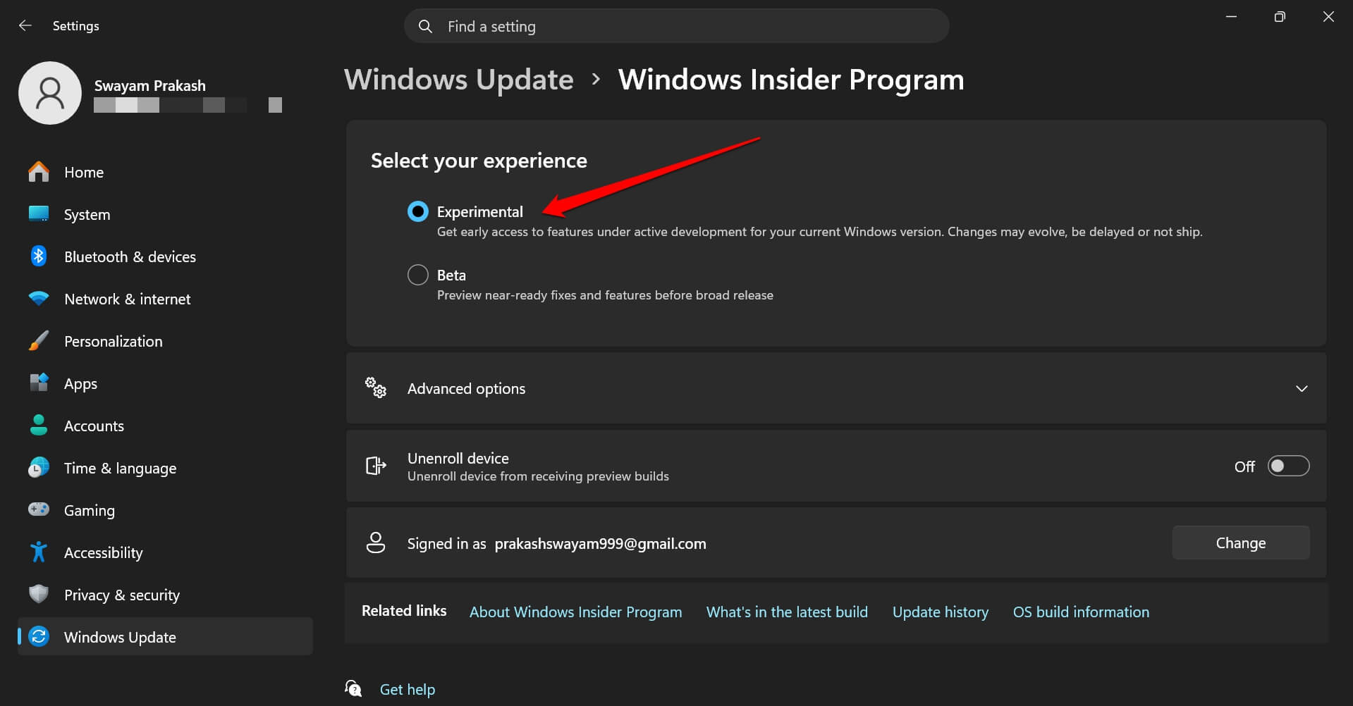 experimental windows insider program