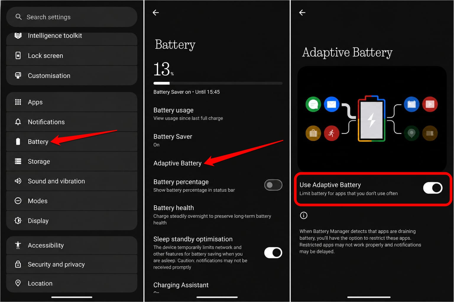 how to enable adaptive battery on Android