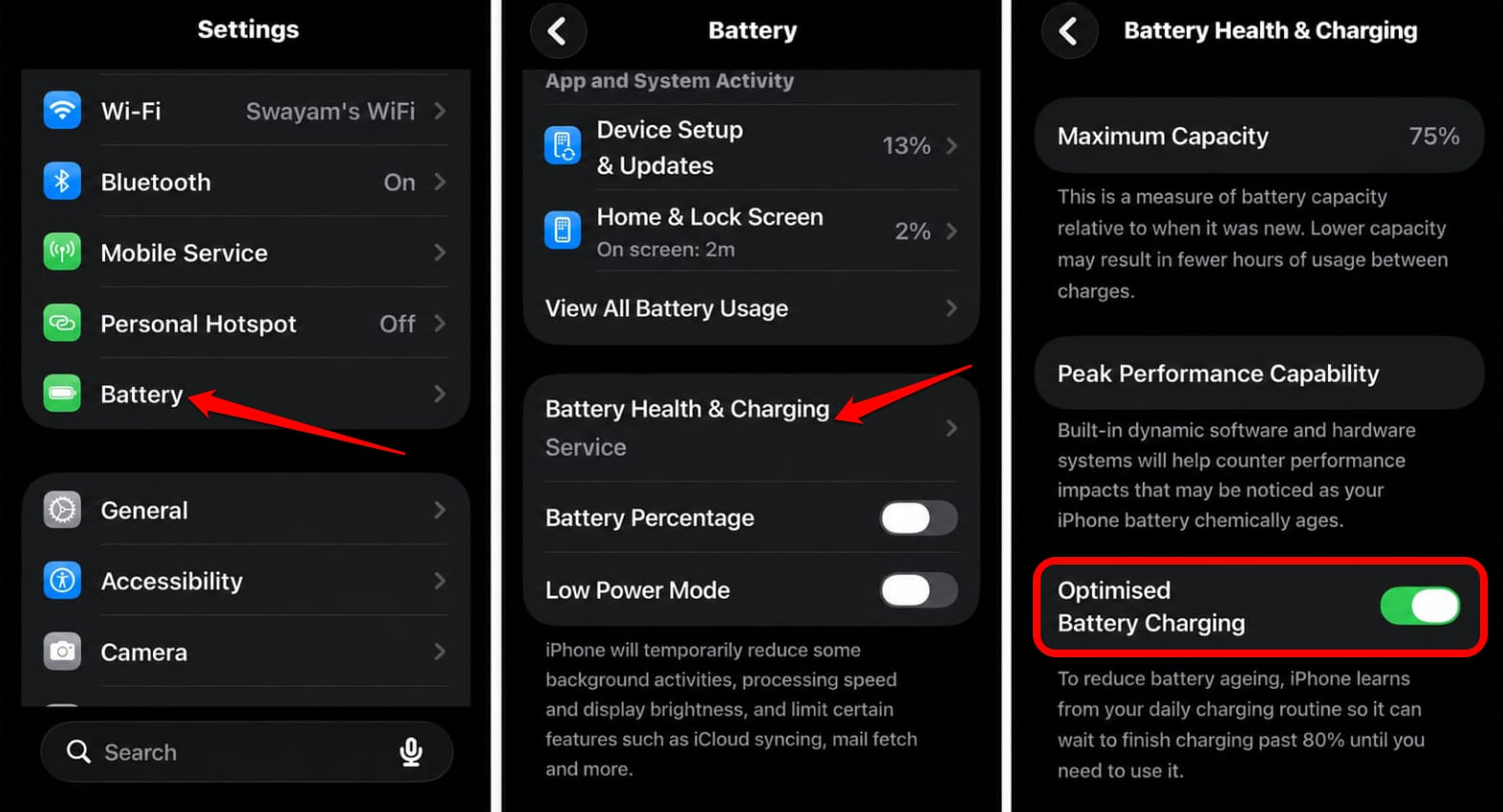iPhone optimized battery charging enabled