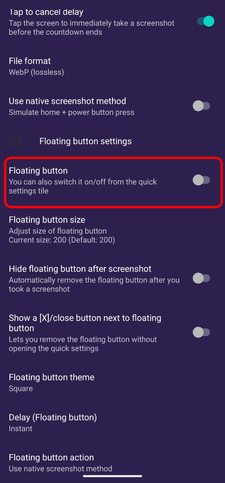 I replaced my phone's screenshot button with this app and forgot to switch back 8 disable floating button for screenshot tile app