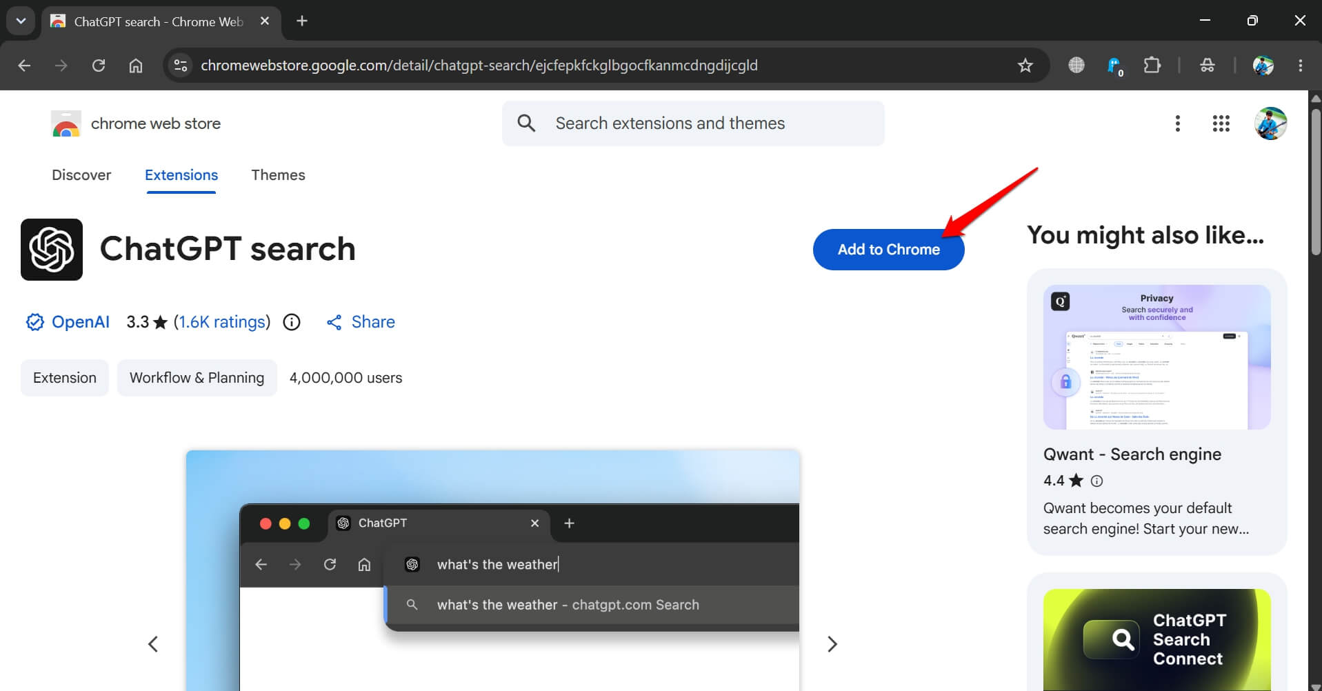 I used the ChatGPT Chrome extension as my default search and went back to Google 2 install ChatGPT Chrome extension