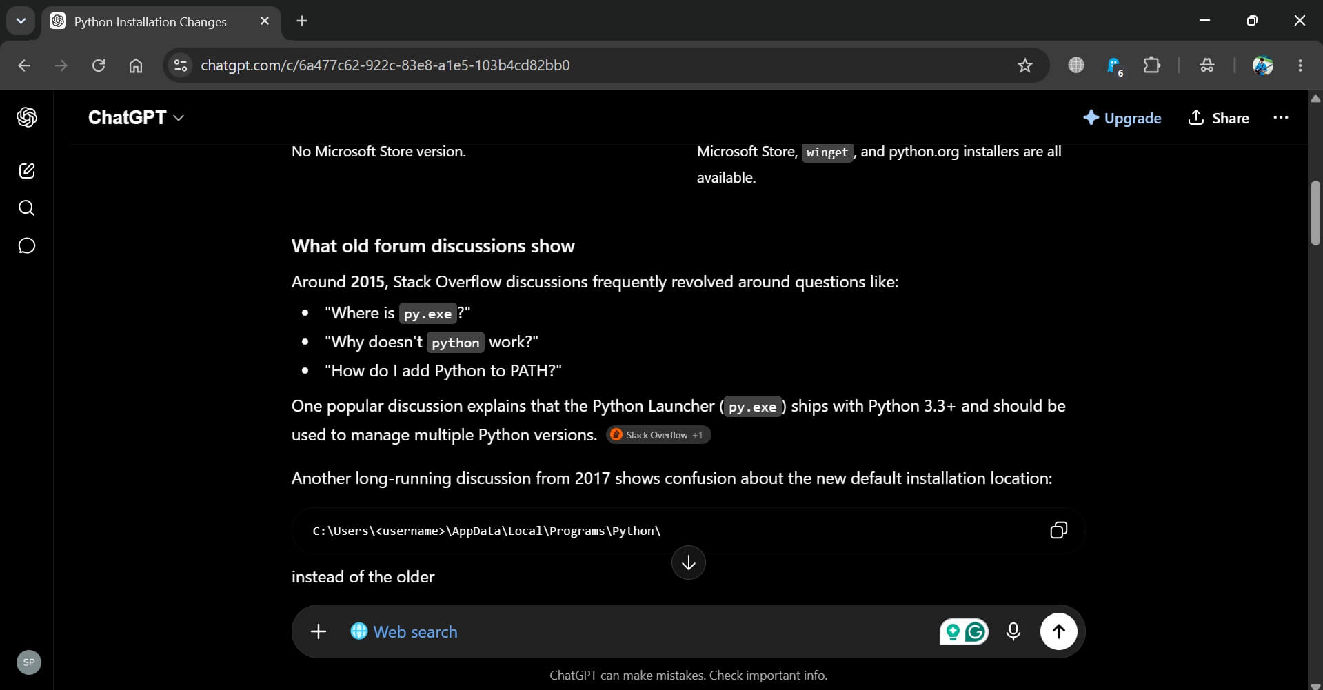 I used the ChatGPT Chrome extension as my default search and went back to Google 5 web searching using ChatGPT