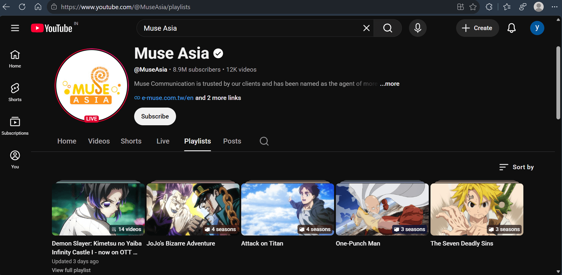 Muse Asia YouTube channel free anime
