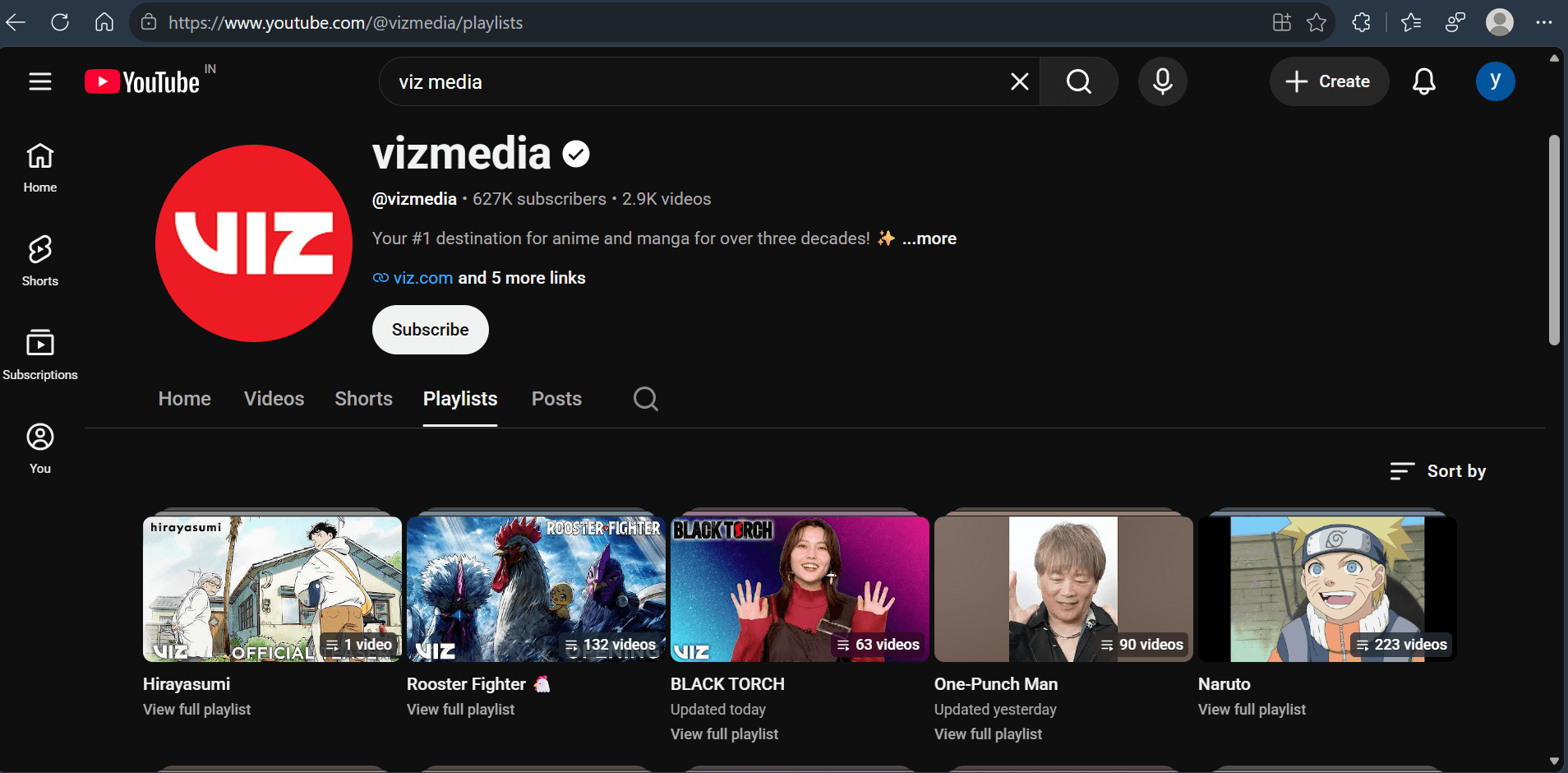 Viz media YouTube channel free anime