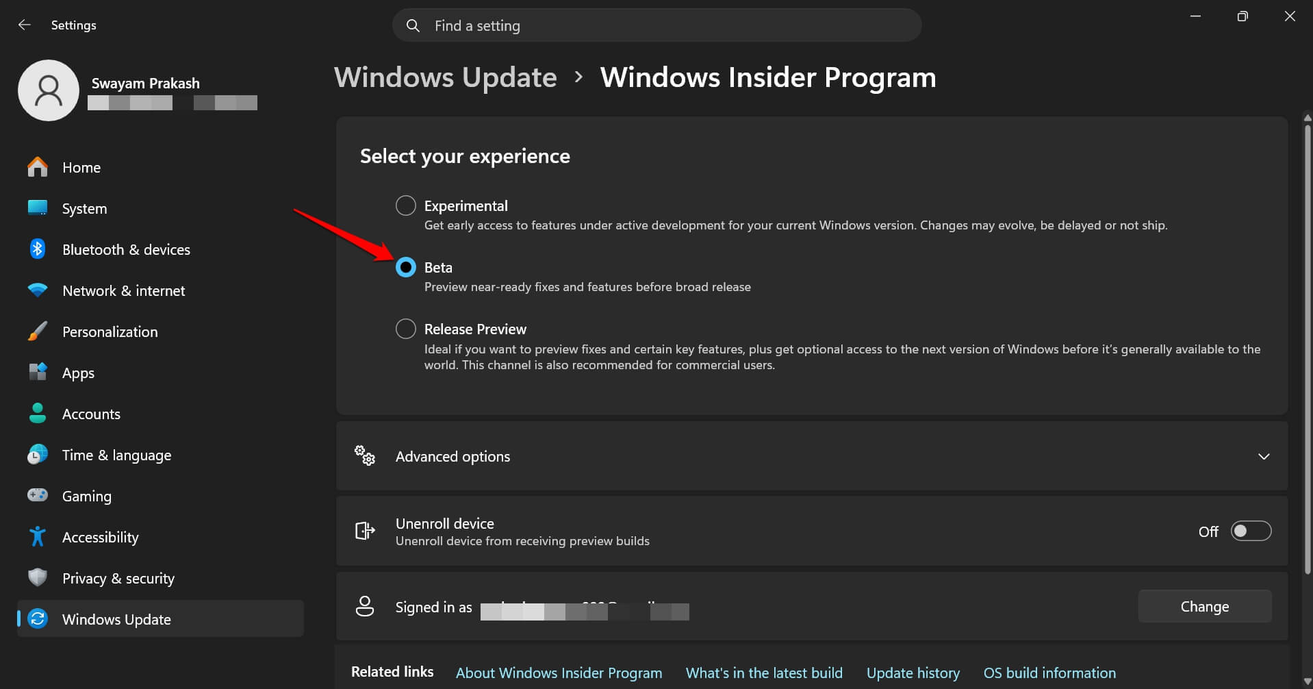 check which Windows insider program your device is enrolled to