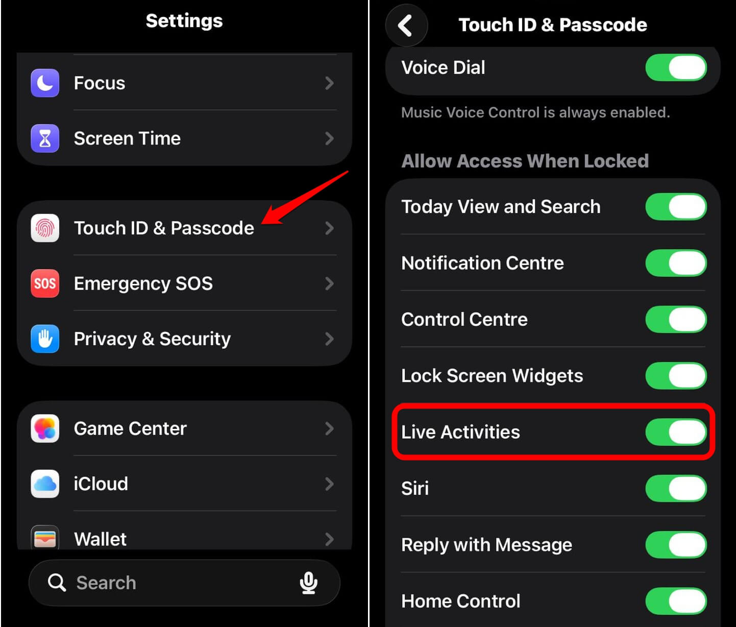 enable live activities on iPhone