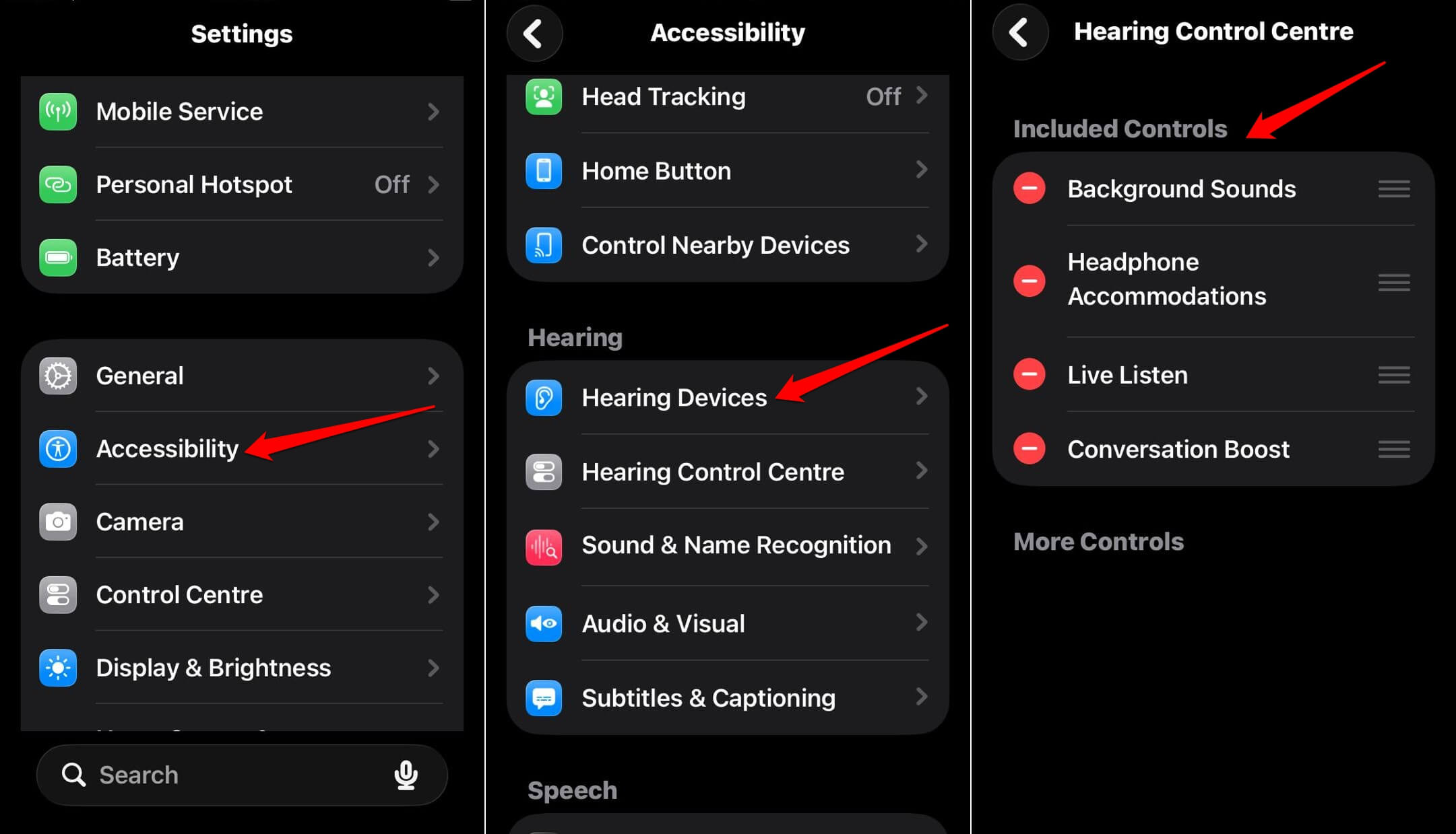 hearing control center iOS
