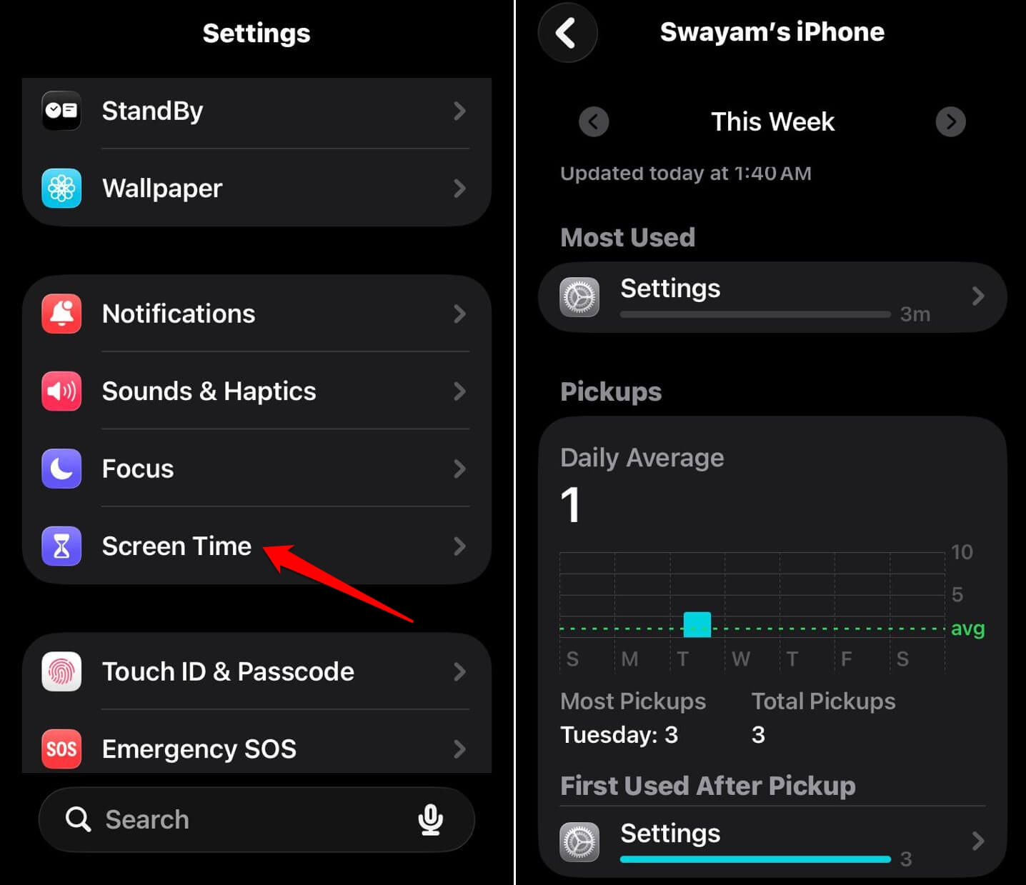 iPhone screen time report