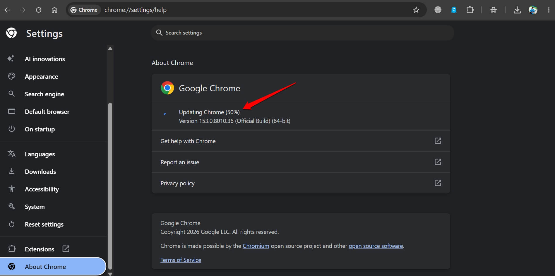 Chrome version 153