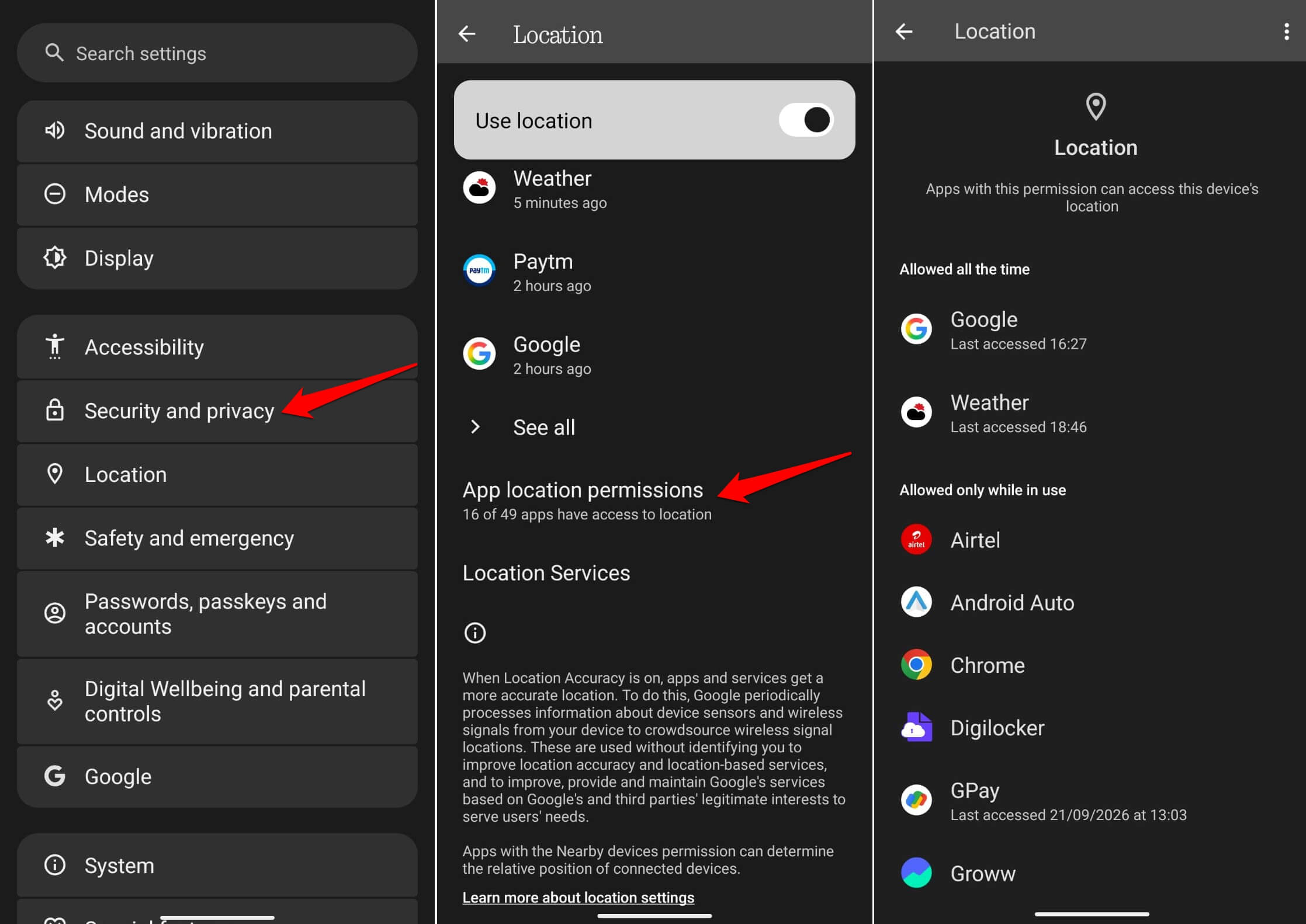 app location permission in Android