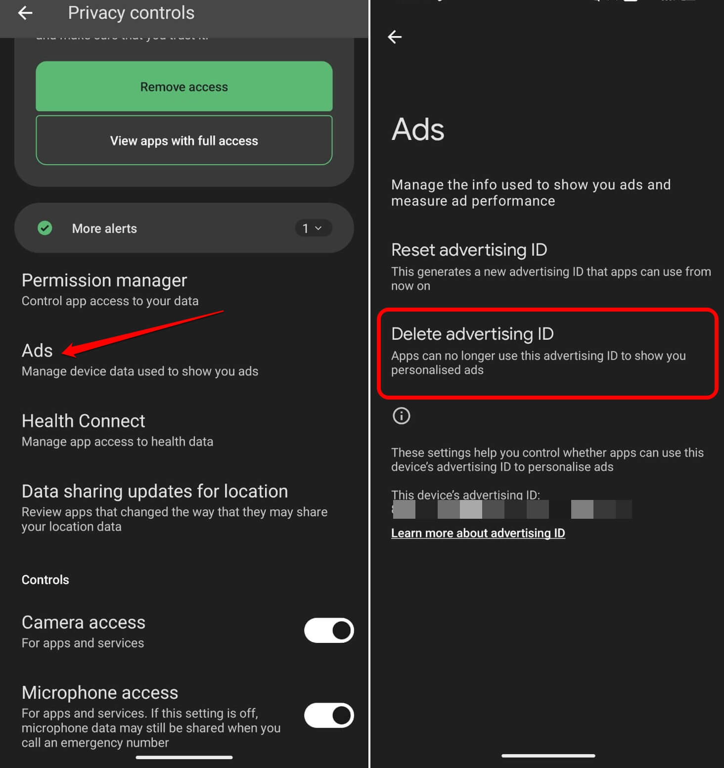 delete advertising ID on Android
