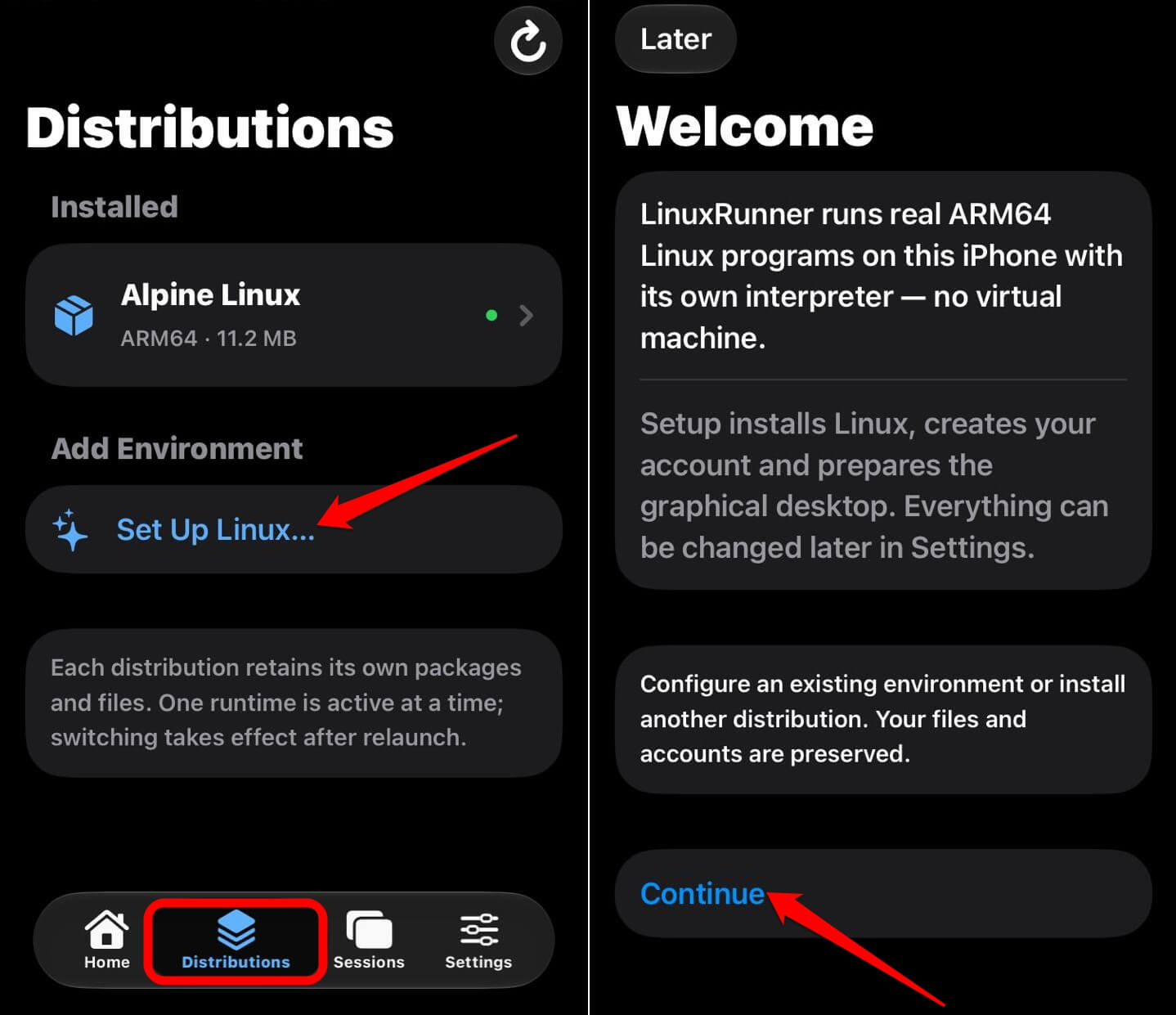 Setup Linux on iPhone using LinuxRunner