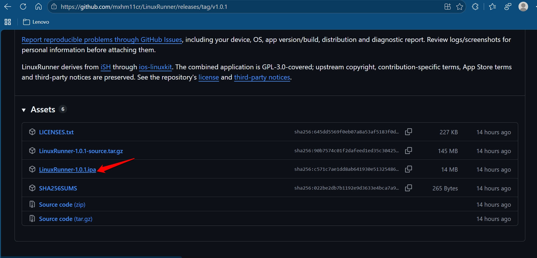 download linuxrunner IPA file from Github