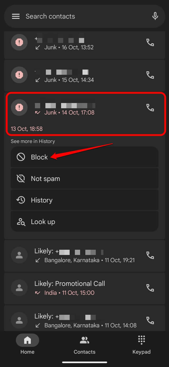 how to block a phone number on Android device