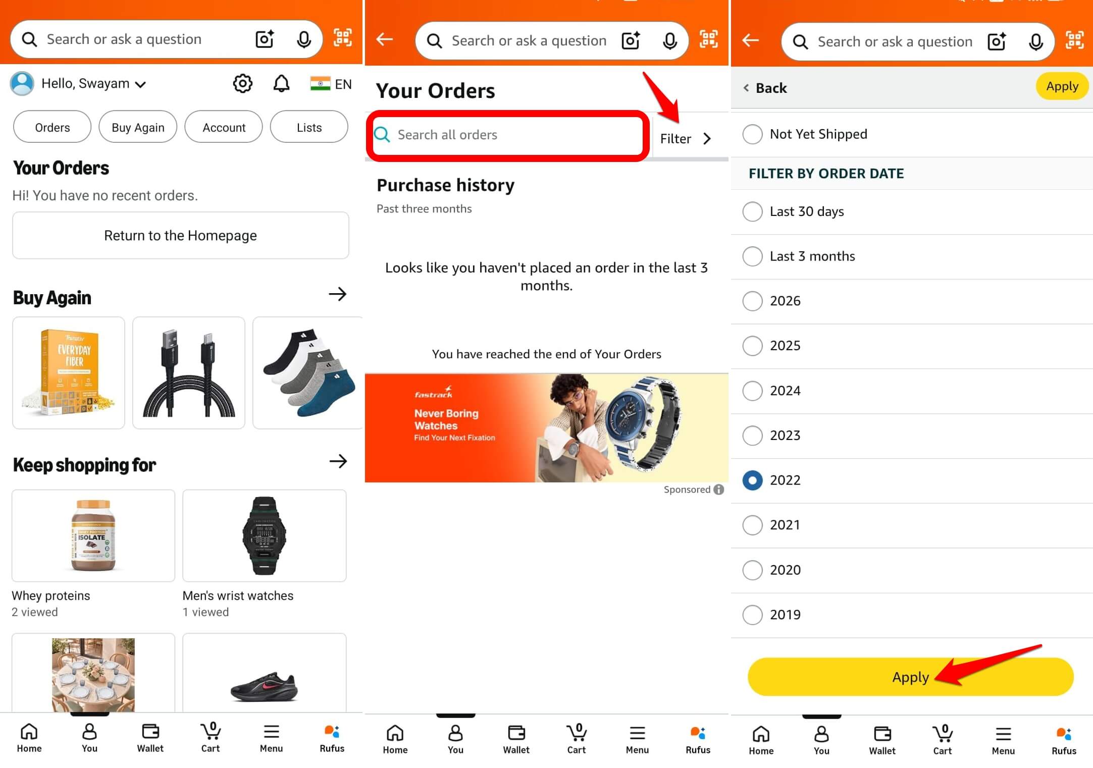 how to find old orders on Amazon