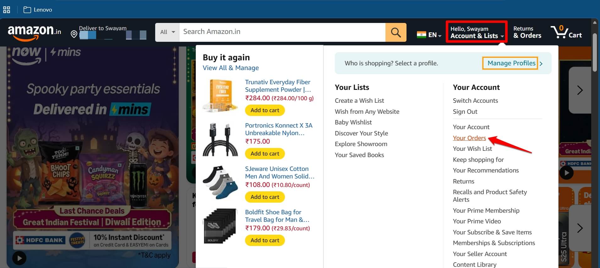 how to view my orders in Amazon