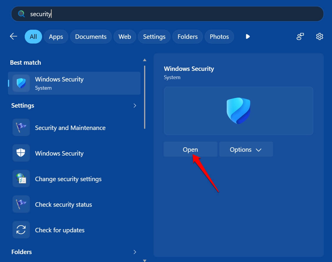 open Windows 11 security app