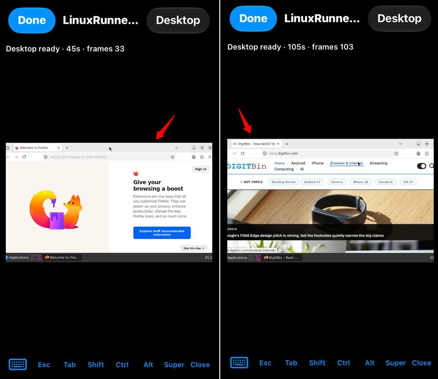 running firefox on iPhone through Linux