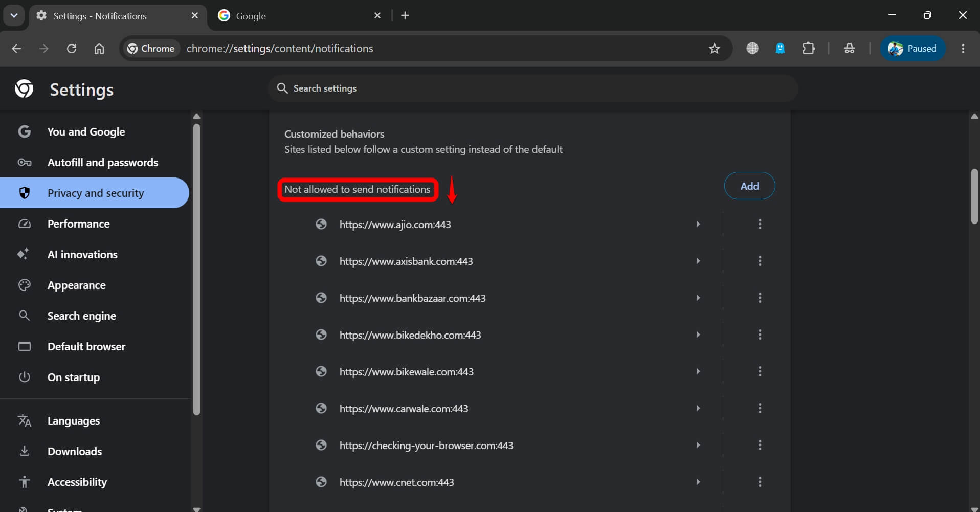 stop website push notifications on Chrome
