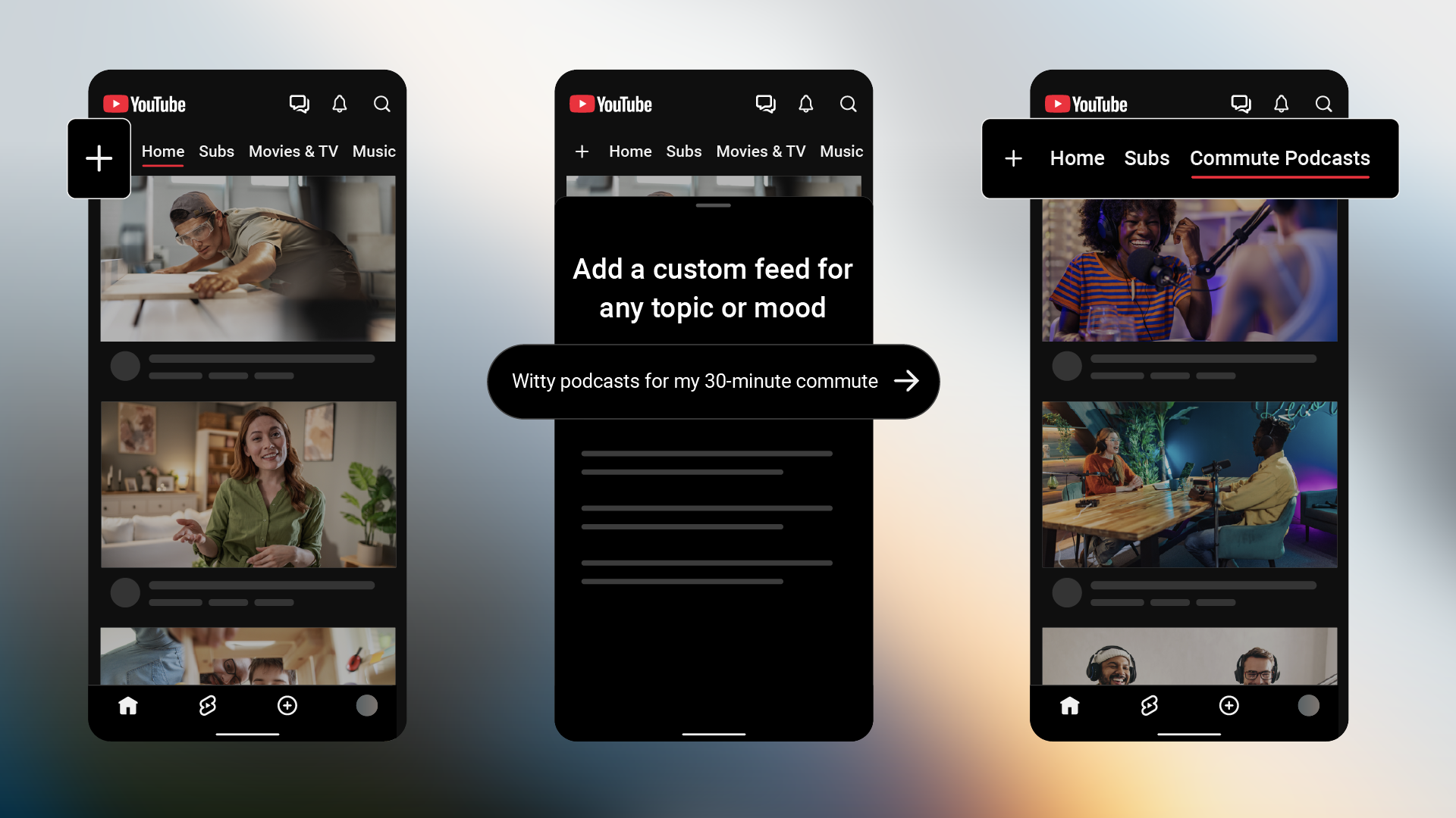 YouTube's Subscriptions tab is now Subs, and custom feeds let you describe what to watch 2 YouTube layout change 1