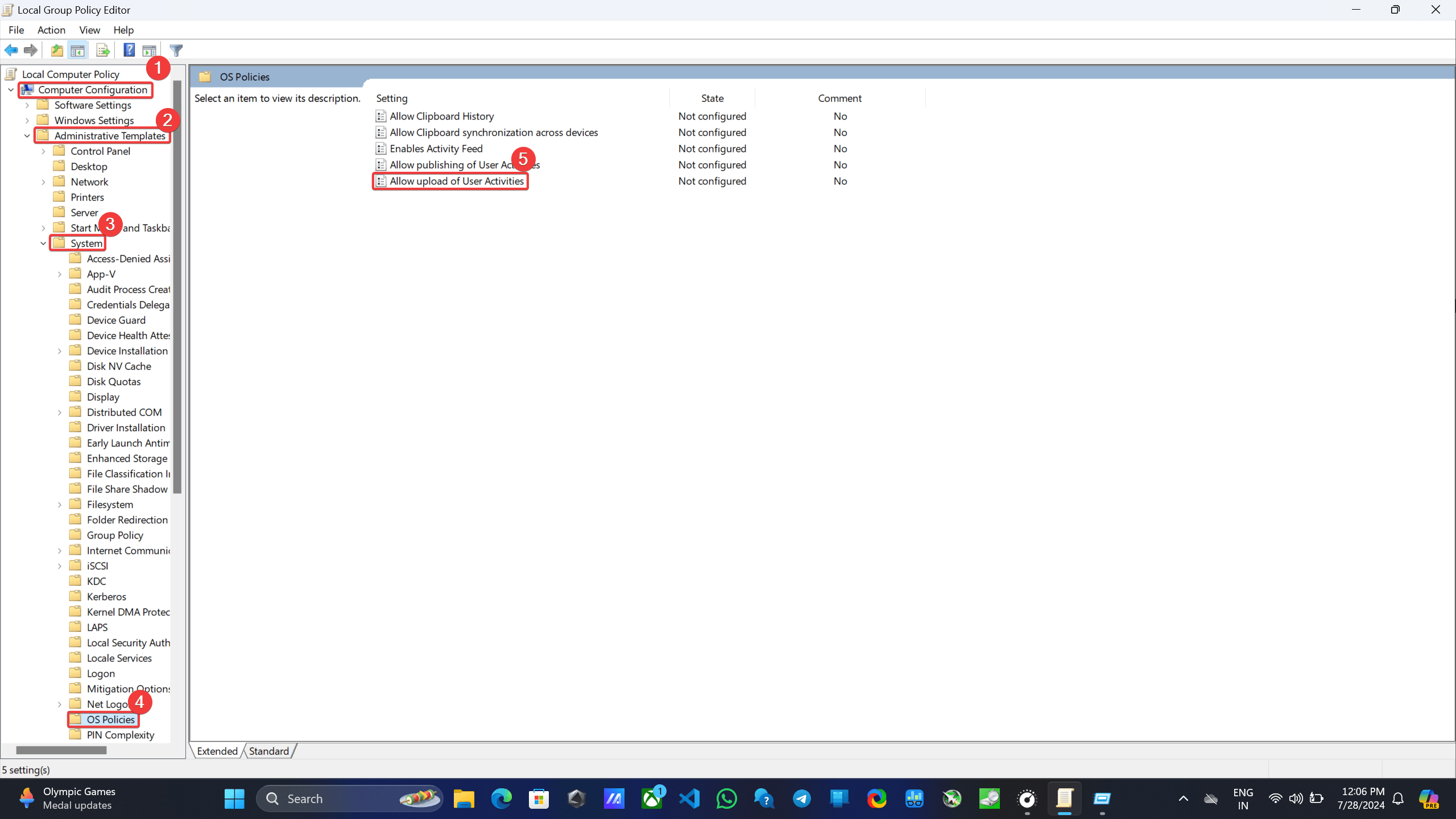 How to Disable Store Activity History in Windows 11 11 Double-click on Allow upload of user activities.