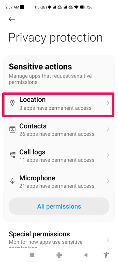 How to Prevent Location Tracking on Android? 4 select Location Option