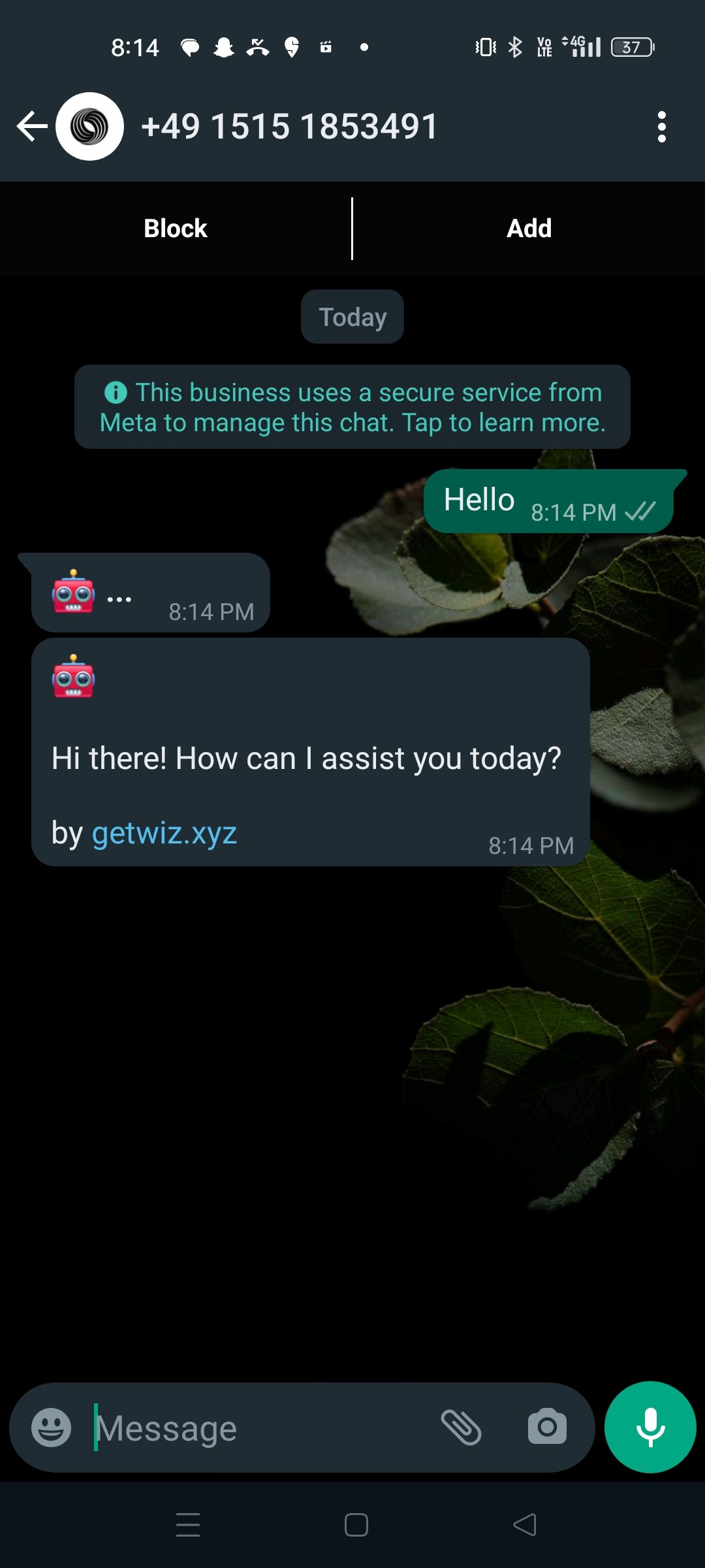 How to Use ChatGPT in WhatsApp? 8 You can just enter "Hello" and send a message to begin chatting with the bot.