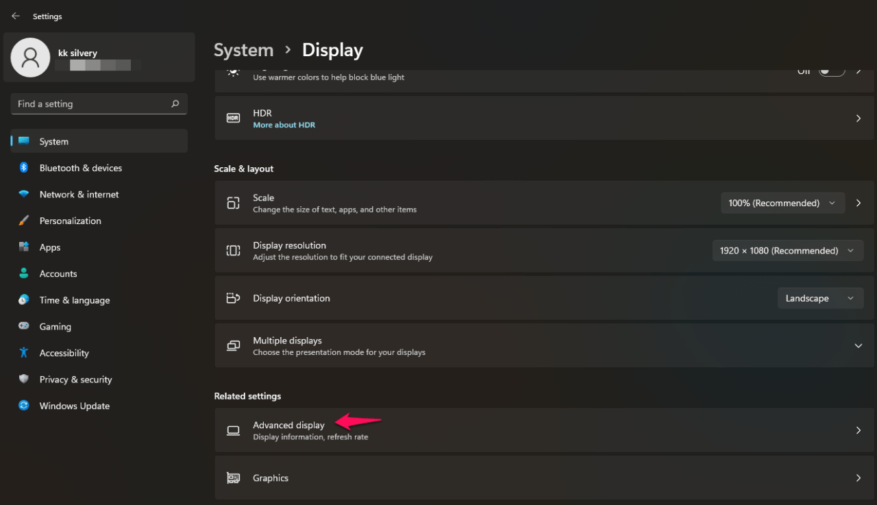 How to Overclock 60Hz Monitor to 75Hz in Windows 11? 19 3 - Choose Advanced Display