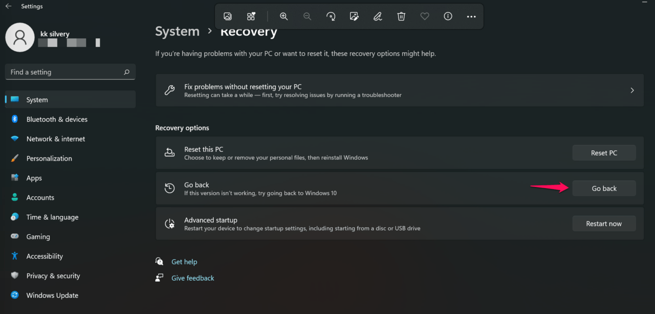 How to Fix HIDCLASS.sys Blue Screen Error on Windows 11/10? 23 3 - Click Go Back
