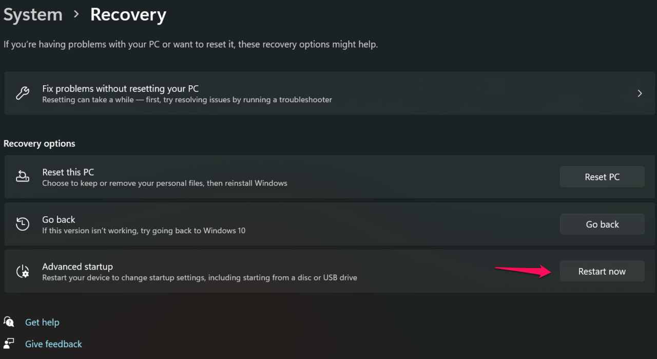 3 - Click Restart Now