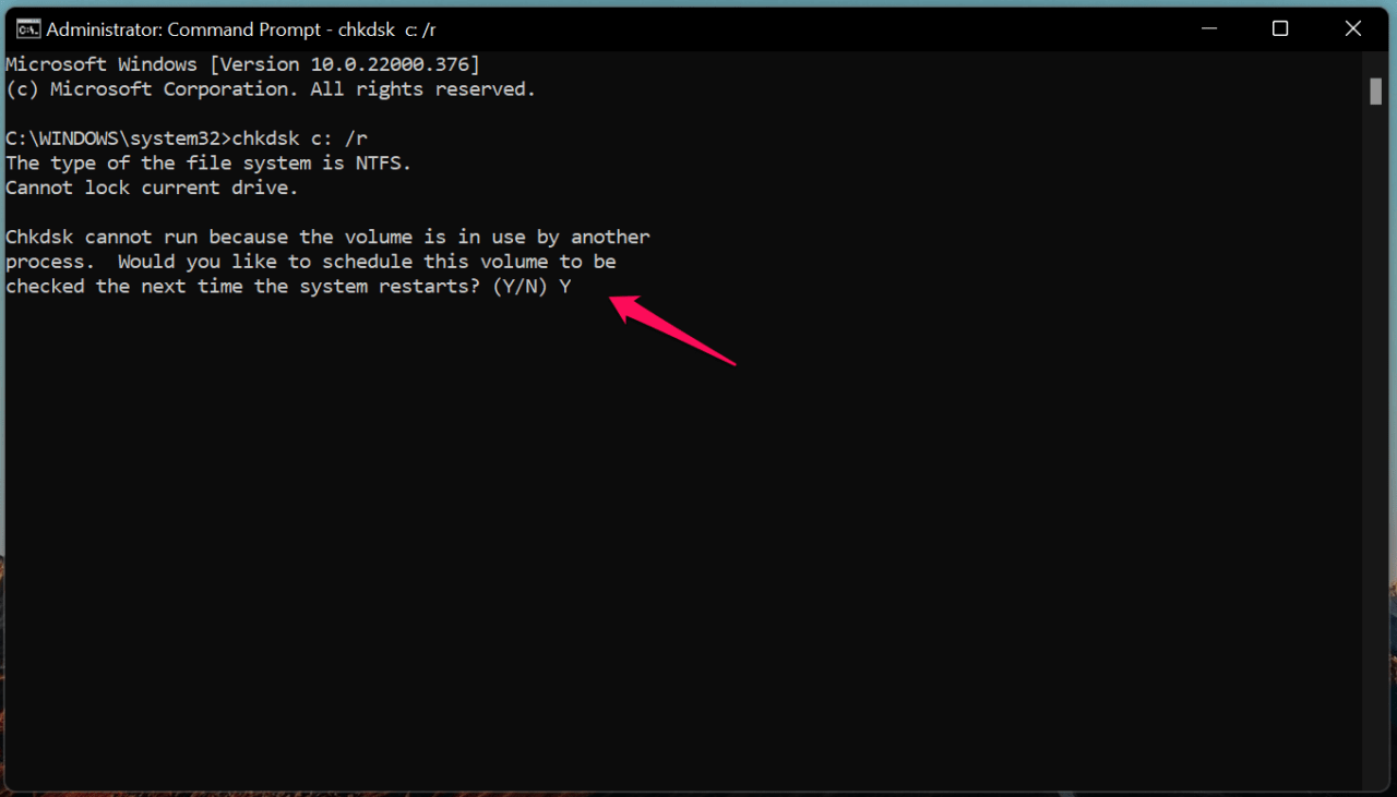 How to Fix PAGE_FAULT_IN_NONPAGED_AREA in Windows 11? 4 3 - Type Y