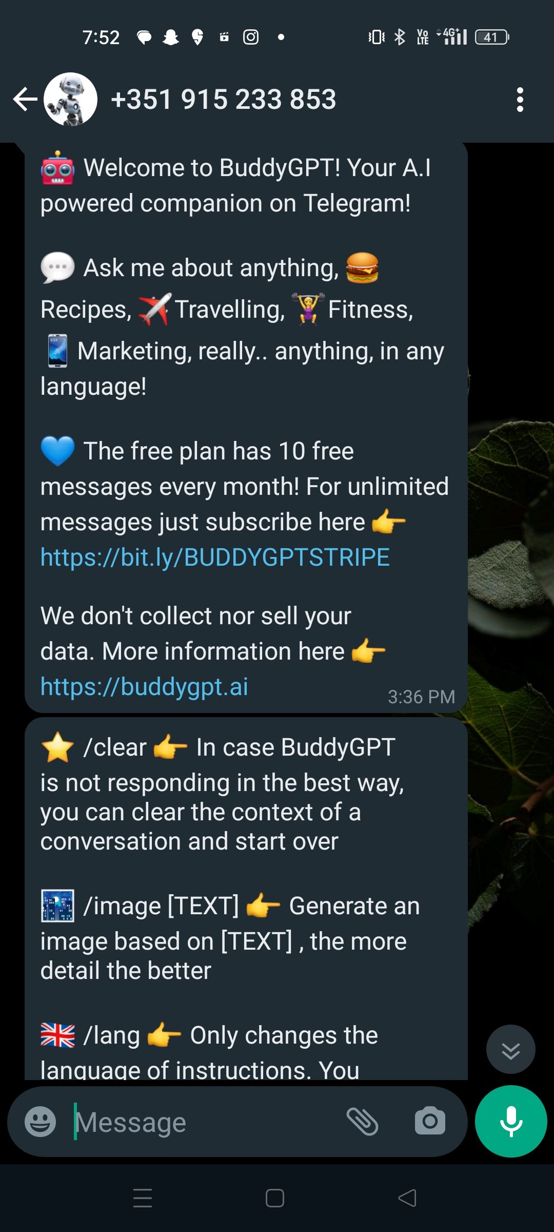 How to Use ChatGPT in WhatsApp? 5 You will receive a few notifications from ChatGPT describing its commands and restrictions.