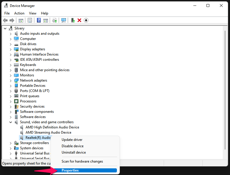 Easily Fix Realtek Audio Console 'Cannot Connect to RPC Service' in Windows 11 6 4 - Choose Properties