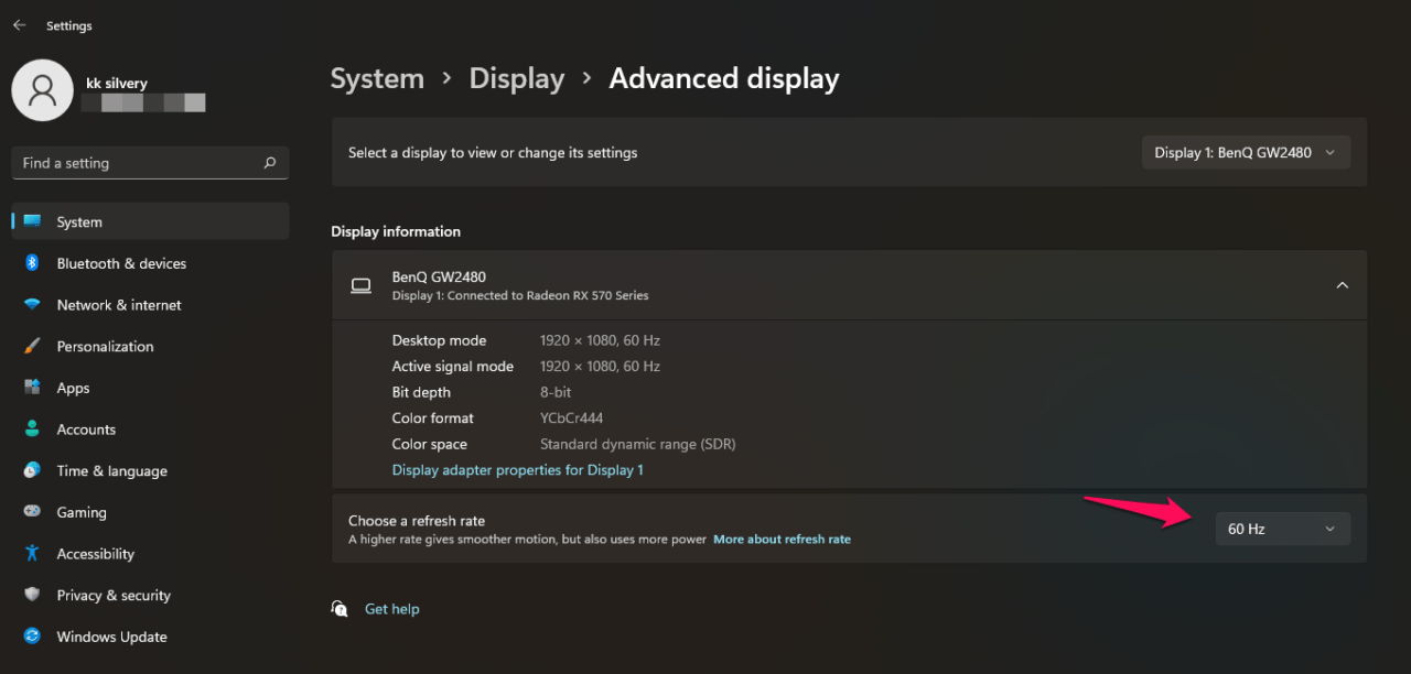 How to Overclock 60Hz Monitor to 75Hz in Windows 11? 20 4 - Click Refresh Rate