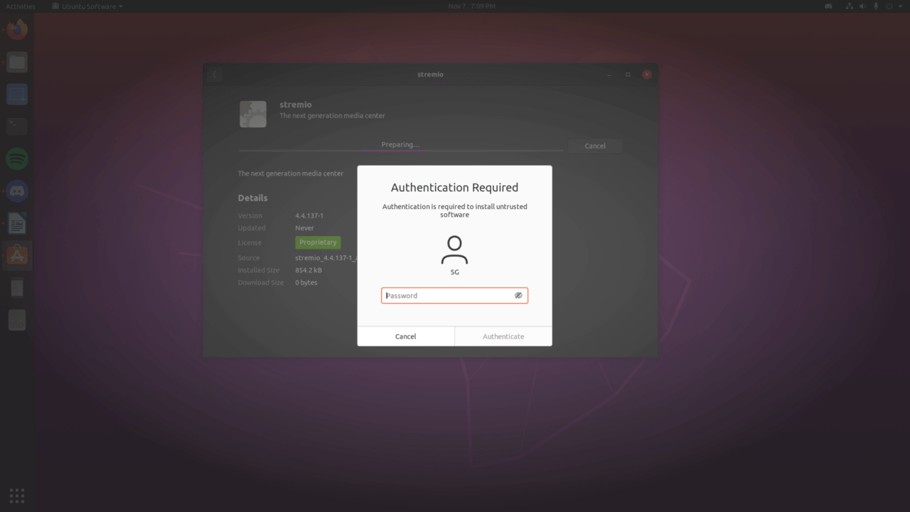 How to Fix Stremio Won't Open in Linux? 6 (4) Enter Admin Password
