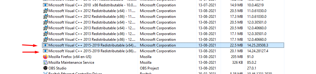Fix: The Feature You Are Trying to Use in on a Network Resource that is Unavailable in Windows 11 13 4 - Uninstall the Visual Studio 2015 - 2019 Packacge