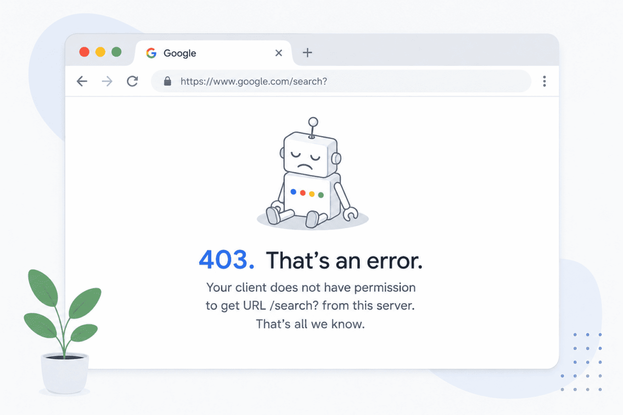 403 error with sad robot illustration
