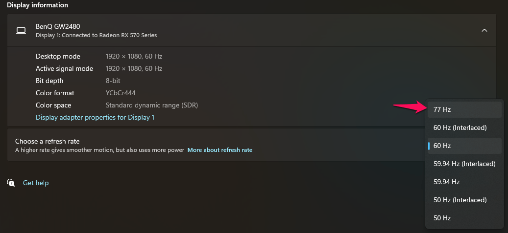 How to Overclock 60Hz Monitor to 75Hz in Windows 11? 21 5 - Choose Refresh Rate