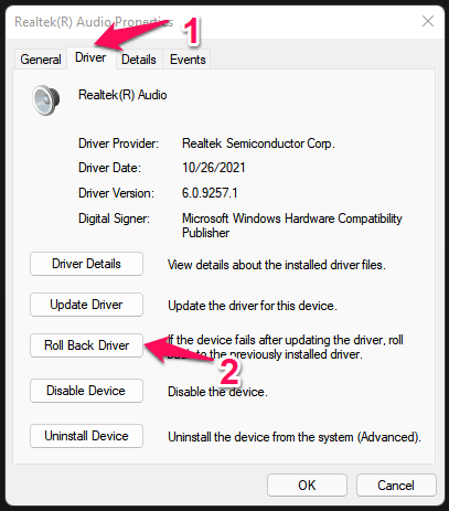 Easily Fix Realtek Audio Console 'Cannot Connect to RPC Service' in Windows 11 7 5 - Click Roll Back Driver